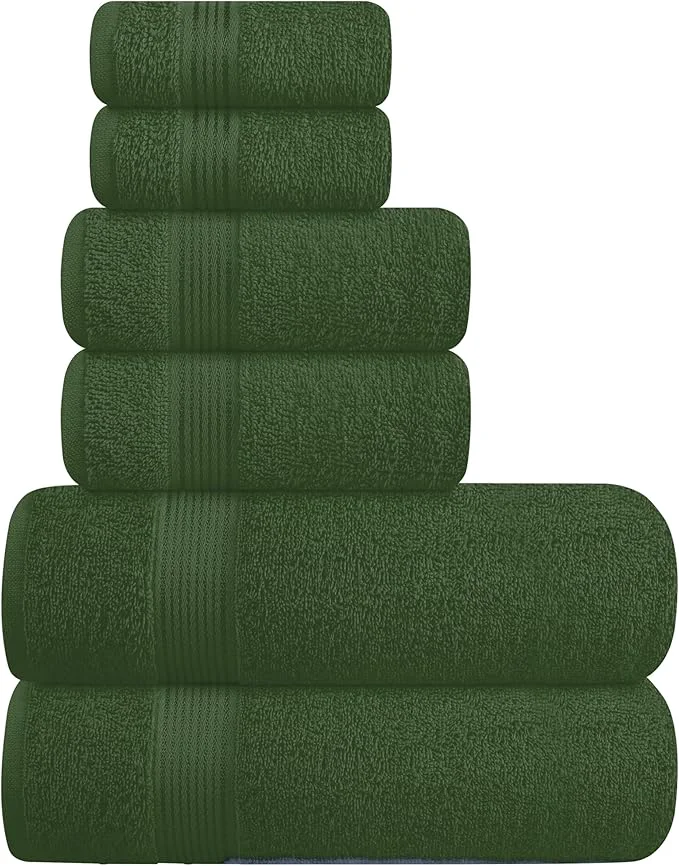 Belizzi Home Ultra Soft 6 Pack Cotton Towel Set Contains 2 Bath Towels 28×55 Green