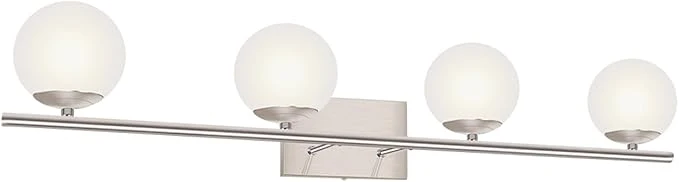 Safe New Bathroom Vanity Light Fixtures 4 Lights Brushed Nickel Glass Shade Modern Casual