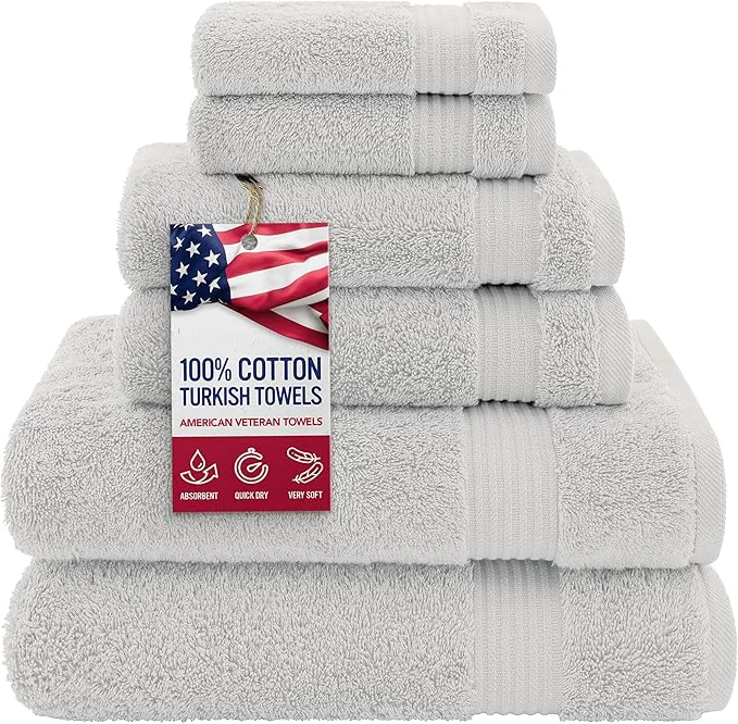 Traditional American Veteran Towel Cotton Turkish 6 Piece Towel Set Luxury Towels Long-Lasting