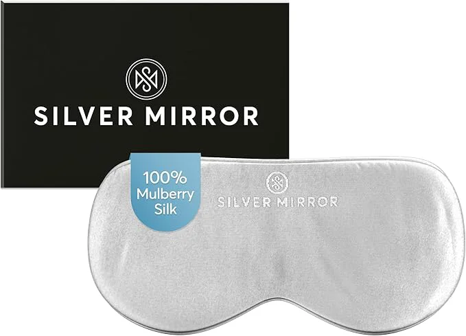 Genuine Sleep Mask in Silver Silk Pure Mulberry Silk Light Blocking Eye Mask Expertly Made