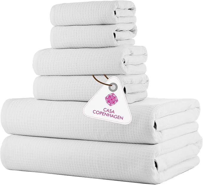 Powerful CASA COPENHAGEN Waffle 6Pcs Egyptian Cotton Large Designer Towels Gift Comfortable