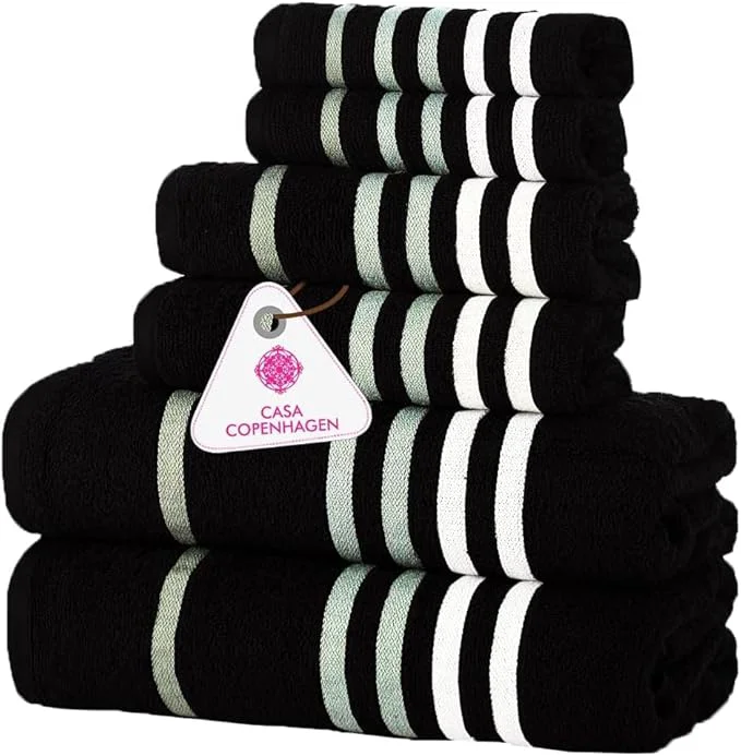 Breathable CASA COPENHAGEN Exotic 6Pcs Egyptian Cotton Designer Towels Gift Set- Black Excellent