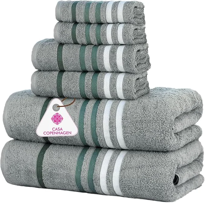 Elite CASA COPENHAGEN Exotic 6Pcs Egyptian Cotton Designer Towels Gift Set- Pine Functional