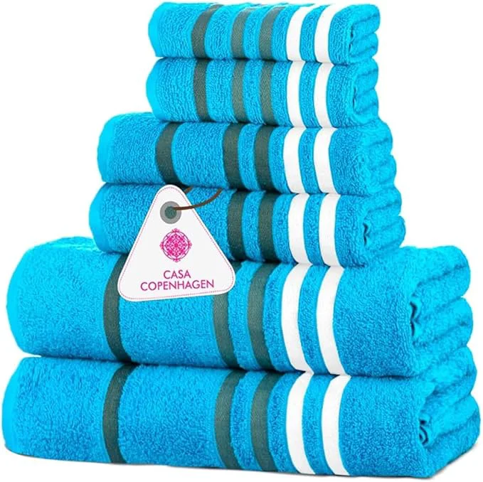 Top-Quality CASA COPENHAGEN Exotic 6 Pieces Towel Set- Teal 525 GSM 2 Bath Towel 2 Hand Professional