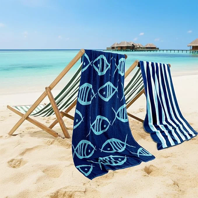 Traditional CASA COPENHAGEN Miami Towel 2Pcs Fish Indigo Unique