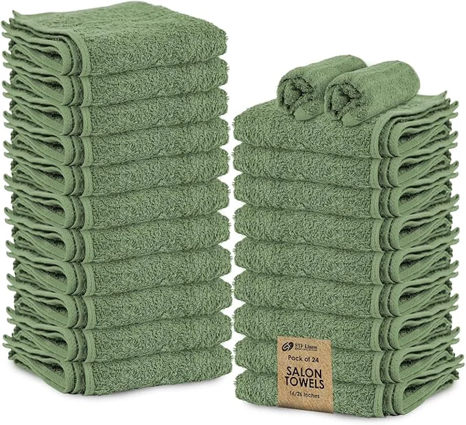 Powerful 24 Pack Green Hand Towel Cotton Spa Towel – 16×26 inches Highly Absorbable Efficient