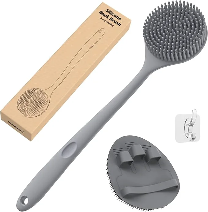 Elite Manmihealth Silicone Back Scrubber Soft Bath Glove Set Super-Exfoliating Long-Lasting