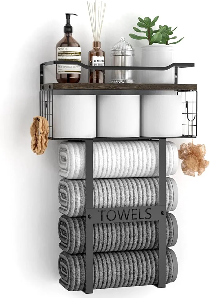 Contemporary Rustic Brown Wood Vertical Towel Rack Clean