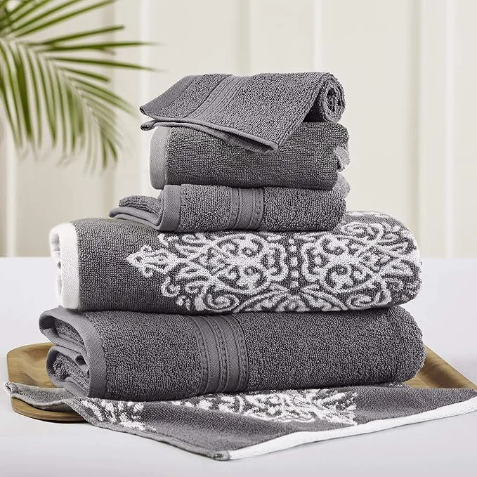 Durable Modern Threads 6 Piece Reversible Yarn Dyed Jacquard Towel Set Artesia Damask Excellent