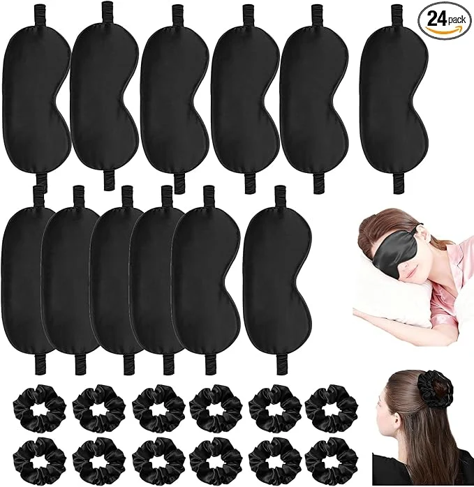 High-Grade 24Pcs Satin Eye Mask Silk Sleep Masks Silky Eyes Cover Blackout Blindfold Powerful