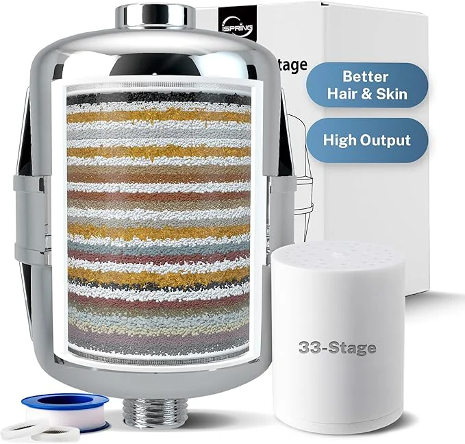 Original Design iSpring 33-Stage High Output Shower Filter Universal Shower Head Filter Environmentally Friendly