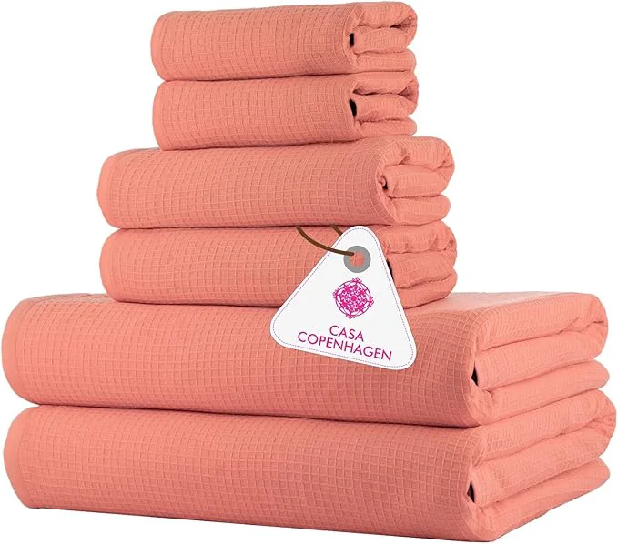 Verified CASA COPENHAGEN Waffle 6Pcs Egyptian Cotton Large Designer Towels Gift Comfortable