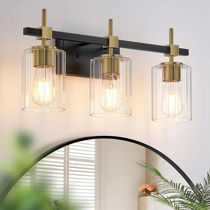 Functional Asnxcju 3-Light Black and Gold Bathroom Light Fixtures Vanity Lights Fast