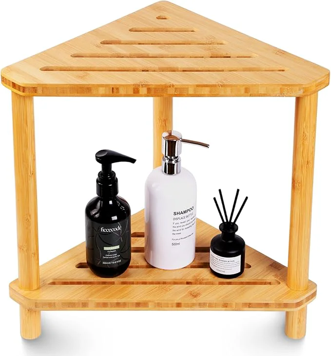 Modern Bamboo 2-Tier Corner Shower Organizer Waterproof Standing Shower Caddy Storage Sophisticated