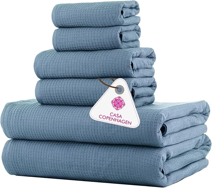Solid CASA COPENHAGEN Waffle 6Pcs Egyptian Cotton Large Designer Towels Gift Soft