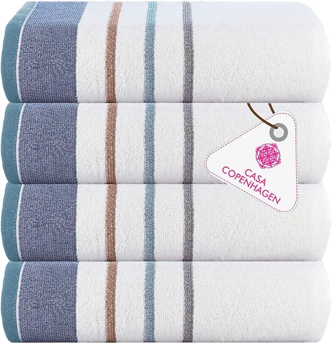 Clean CASA COPENHAGEN White Bay 4Pcs Egyptian Cotton Large Designer Towels Gift Quality