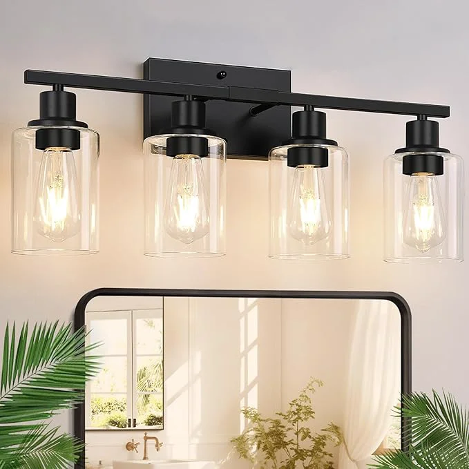 Refined Indoi 4-Light Bathroom Light Fixtures Matte Black Modern Vanity Lights Innovative