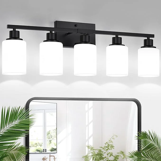 Advanced Indoi 5-Light Black Bathroom Vanity Light Fixture Natural