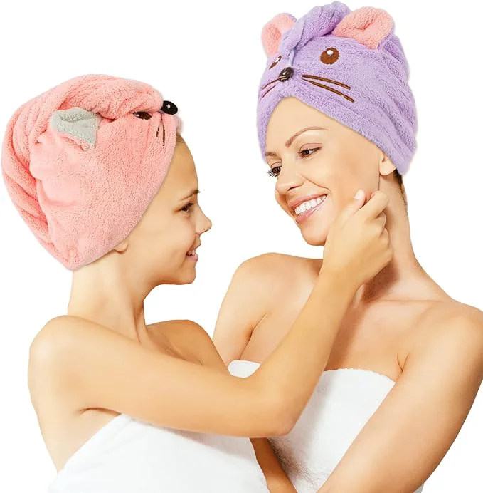 Efficient Whaline 2 Pack Parent-Child Quick Dry Hair Towel Cute Mouse Hair Towel Wrap Certified