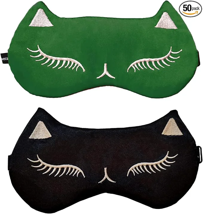 Exclusive Cute Cat Sleep Mask for Kids 2 Pack Silk Sleeping Eye Cover Adjustable Mask Traditional