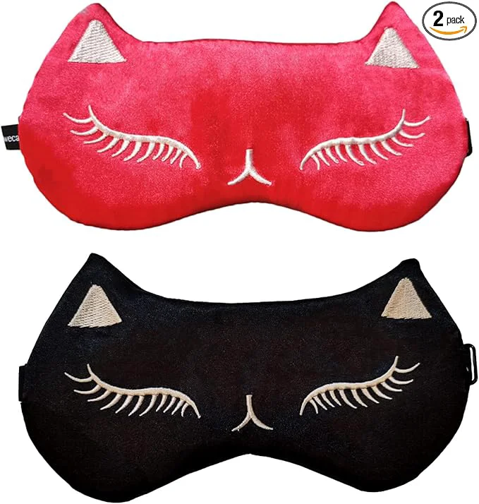 High-End Cute Cat Sleep Mask for Kids 2 Pack Silk Sleeping Eye Cover Adjustable Mask Fashionable