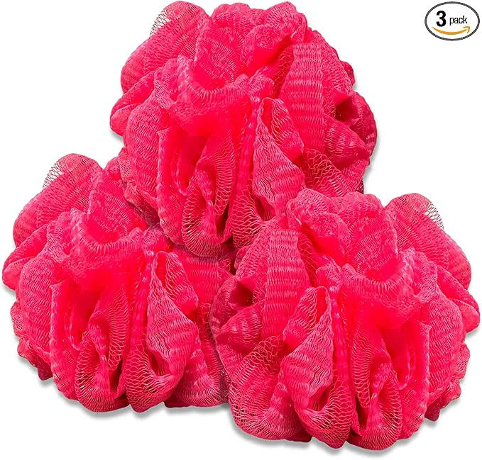 Recyclable Pink Bath Sponge Pack of 3 – Large Exfoliation Loofahs Secure