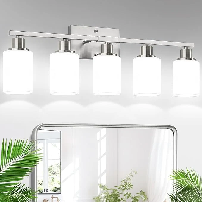 Fast 5-Light Brushed Nickel Bathroom Vanity Light Green