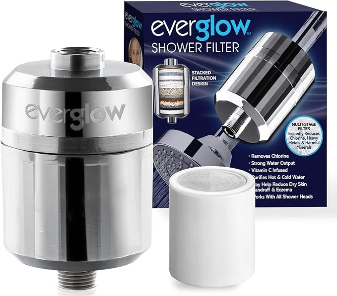Contemporary EVERGLOW High-Output Shower Filter Dry Skin Heavy Metals and Vitamin C Infused Prestigious
