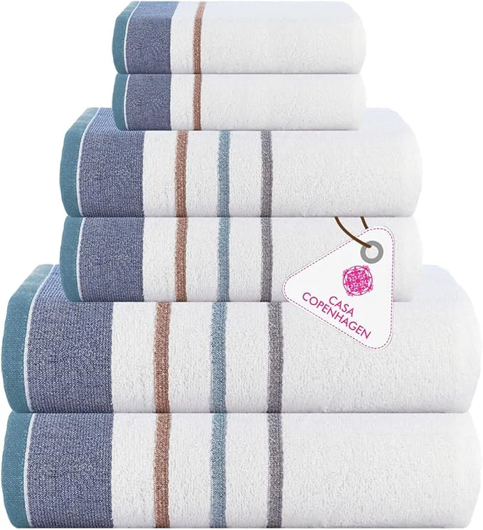 Breathable CASA COPENHAGEN White Bay 6Pcs Egyptian Cotton Large Designer Towels Gift High-Quality