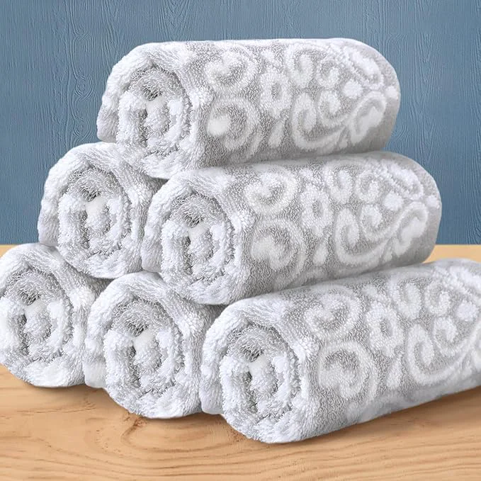 Sophisticated Gray Wash Cloths Jacquard Washcloths 6 Pack 13 x13 Top-Quality