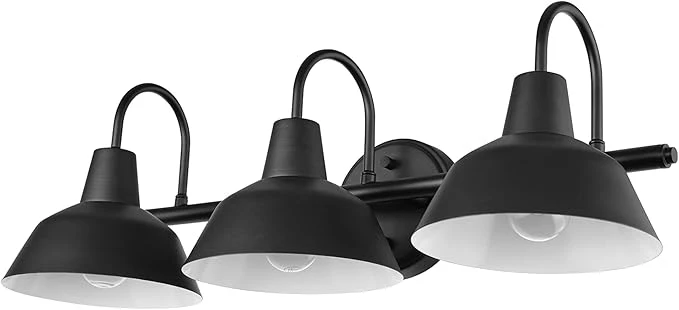 Traditional Globe Electric 65554 Barnyard 3-Light Vanity Light Matte Black Practical