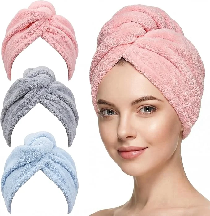 Powerful 3 Pack Large Microfiber Hair Towel Wrap Top-Quality