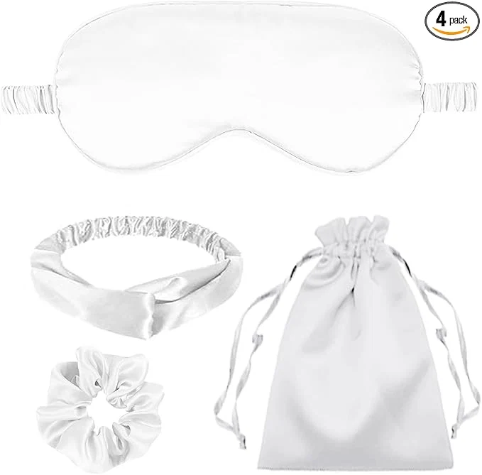 Authentic 4Pcs Silk Sleep Masks Satin Eye Mask Silky Eyes Cover Blindfold Eyeshade Long-Lasting