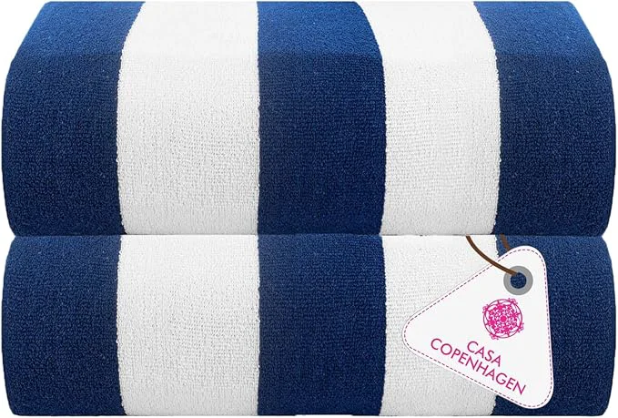 Green CASA COPENHAGEN Cabana Towels 2Pcs Cobalt Blue Designer Stripe Beach Bathsheet Responsible
