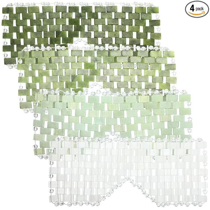 Classic Coume 4 Pcs Jade Eye Mask Reusable Sage Green Facial Cooling Mask Crafted