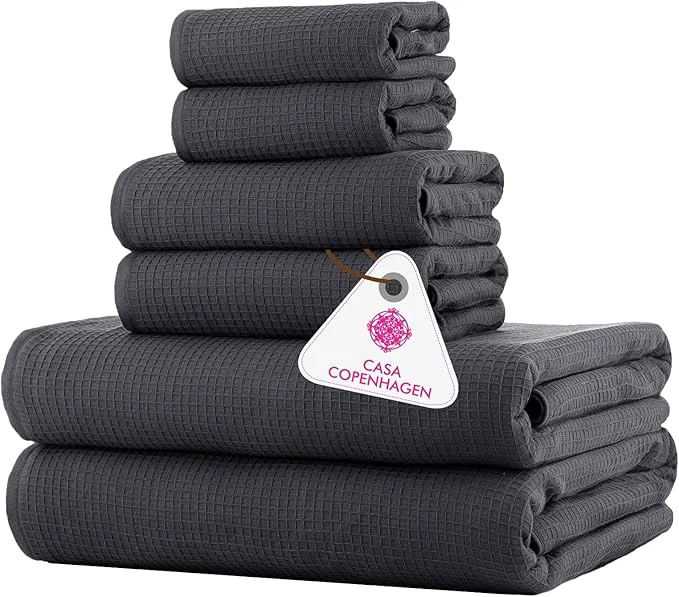 Specialty CASA COPENHAGEN Waffle 6Pcs Egyptian Cotton Large Designer Towels Gift Professional