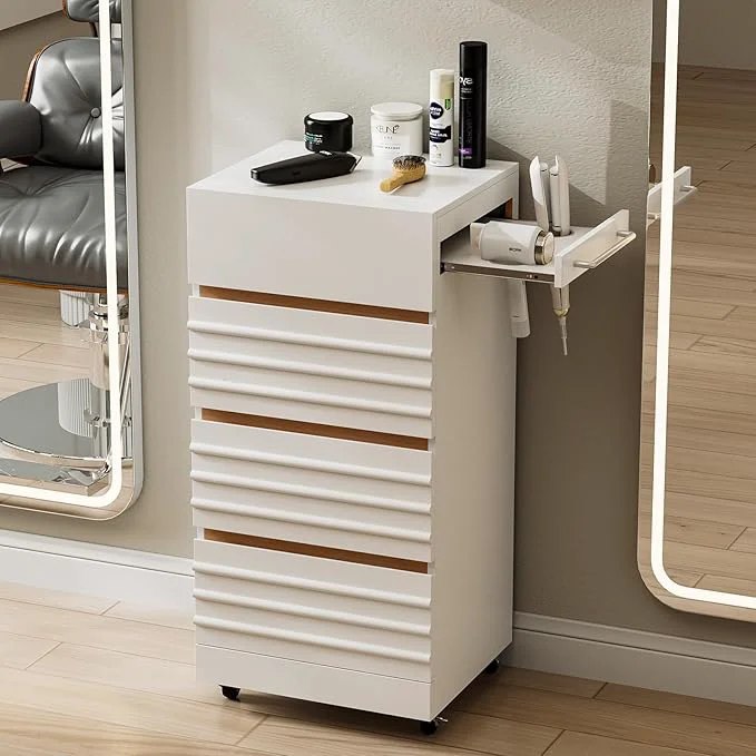 Minimalist Salon Trolley Cart with Lockable Wheels Rolling Hair Cart with 3 Dryer Holders User-Friendly