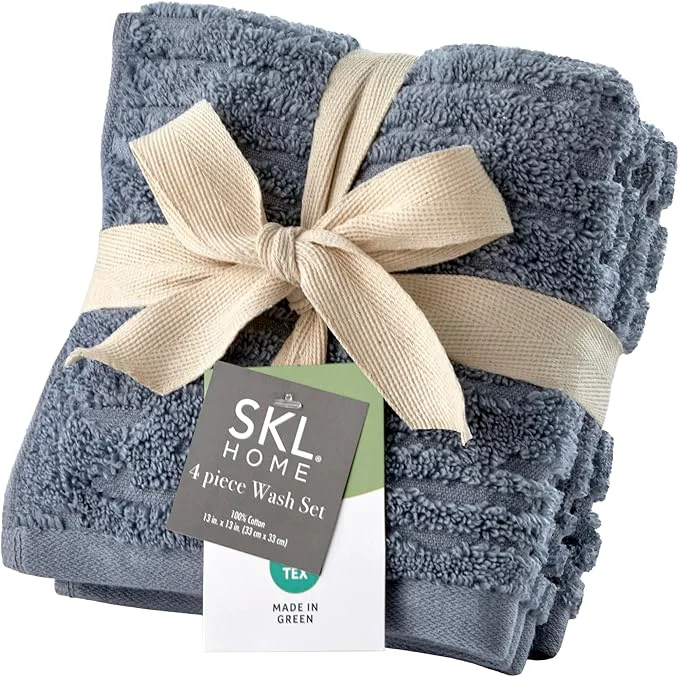 High-Grade SKL Home CloudSoft Cotton Luxury 4-Piece Washcloth Set Smoke Blue Superior