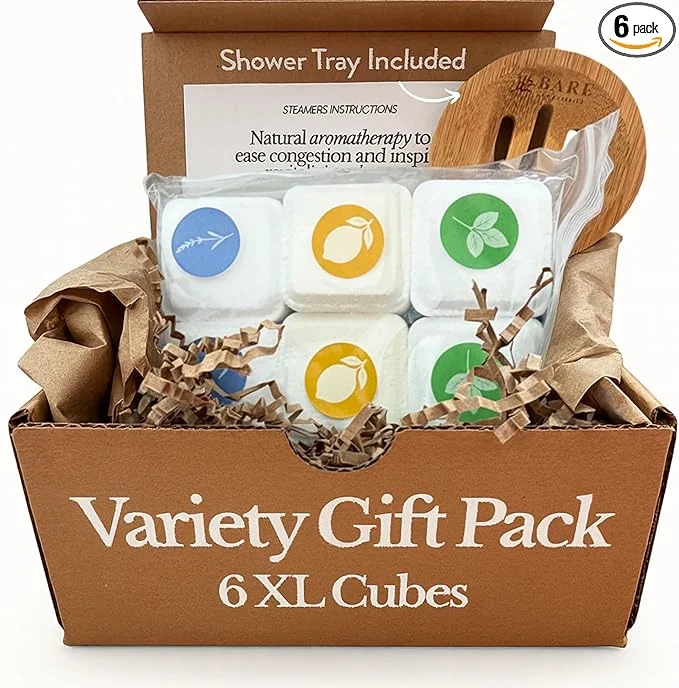 Authentic Bare Botanics Shower Steamers 6 XL Cubes w Tray Casual