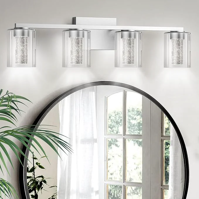 Fashionable LED Modern Bathroom Light Fixtures Over Mirror 4-Light Brushed Nickel Vanity Sophisticated
