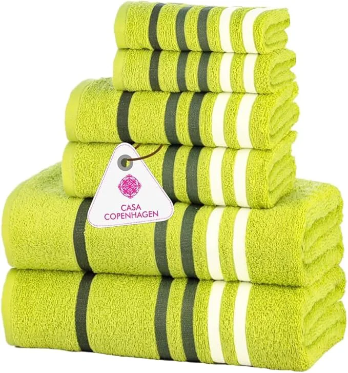 World-Class CASA COPENHAGEN Exotic 6Pcs Egyptian Cotton Towels Gift Set- Lime Green Certified