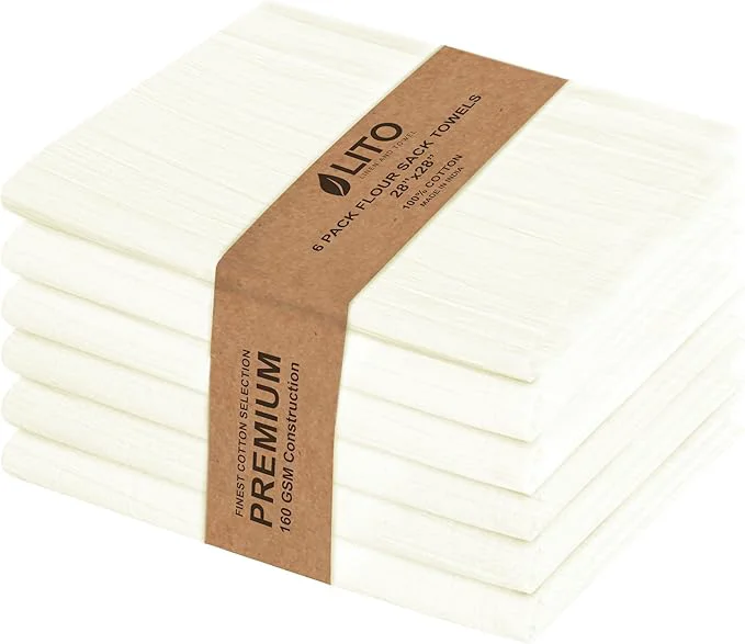 Artisan LITO LINEN AND TOWEL Flour Sack Towels – Cotton 28×28 Inches Highly High-Quality
