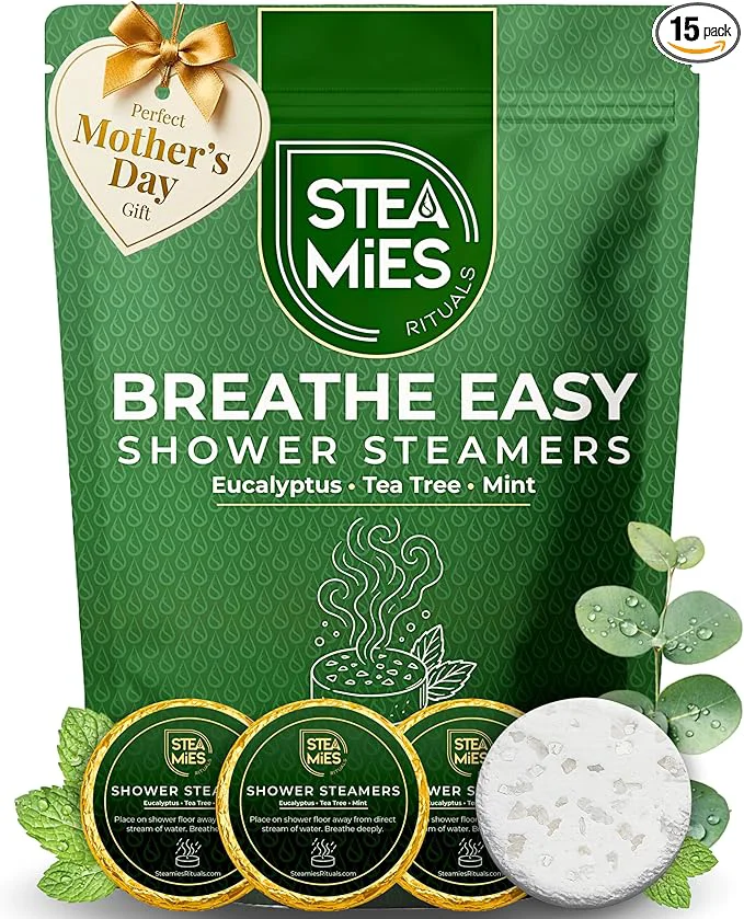 Long-Lasting STEAMIES Shower Steamers Aromatherapy Breathe Easy 15 Pack – Premium Eucalyptus Reliable
