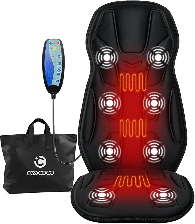 Carefully Designed CooCoCo Back Massager with Heat 8 Vibrating Motors Massage Chair Pad with 2 Exceptional