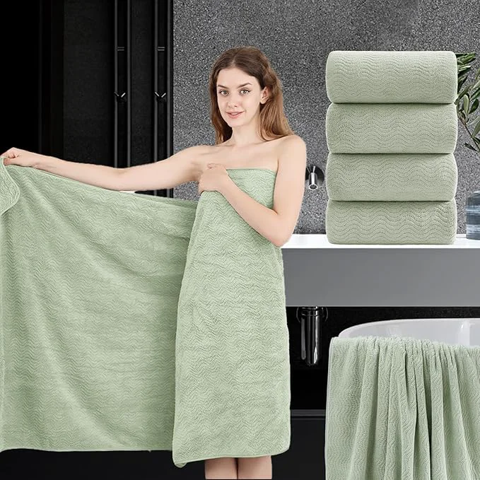 Outstanding 4 Piece Extra Large Bath Towel 35 x70 Oversized Bath Sheet Green Bath Towel Set Soft