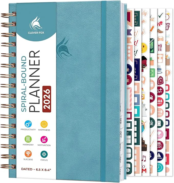 Fast Clever Fox Dated Planner with Tabs 2026 – Weekly Monthly Spiral Planner with Optimized