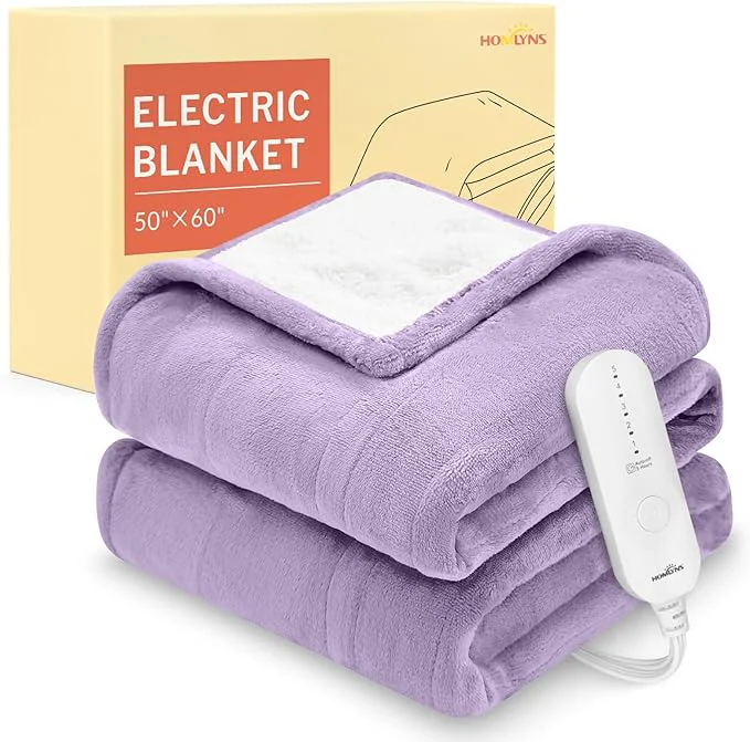 Genuine HOMLYNS LuxeHeat Heated Blanket Electric Blanket Soft Flannel Sherpa Heated Eco-Friendly
