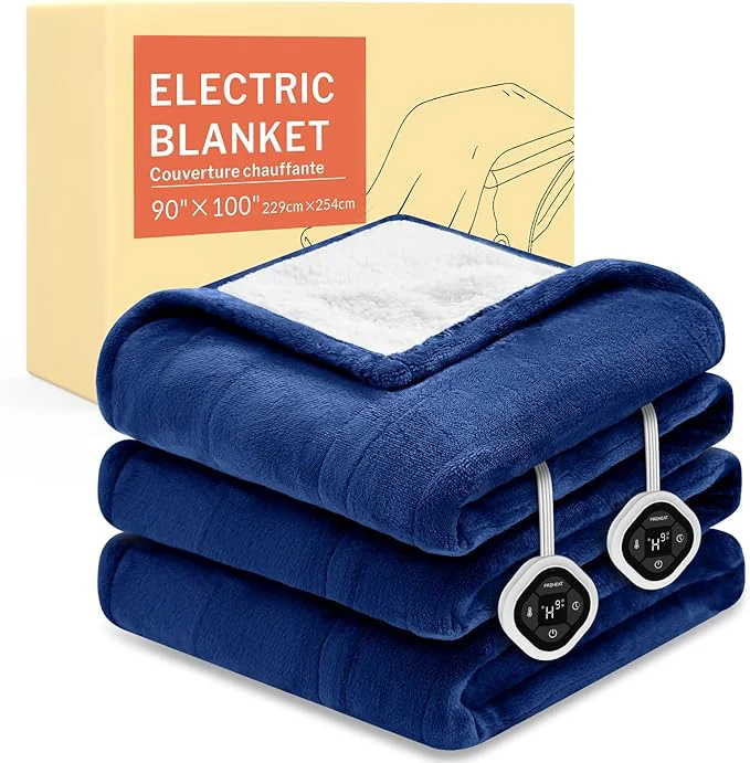 Eco-Friendly HOMLYNS LuxeHeat Heated Blanket Electric Blanket King Size Soft Flannel Sherpa Modern