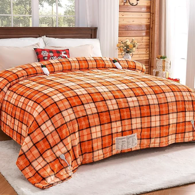 Soft OCTROT Electric Heated Blanket King Size 90X100 Orange Blanket High-End
