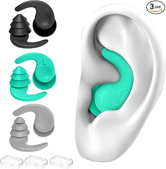 Green Swimming Ear Plugs for Adults 3 Pairs Waterproof Reusable Silicone Swim Secure